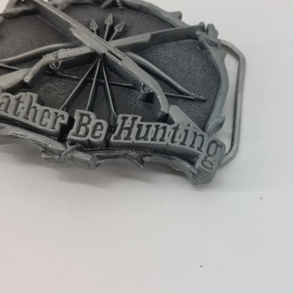 I'd Rather Be Hunting Gun Bow & Arrow Belt Buckle Rifle
